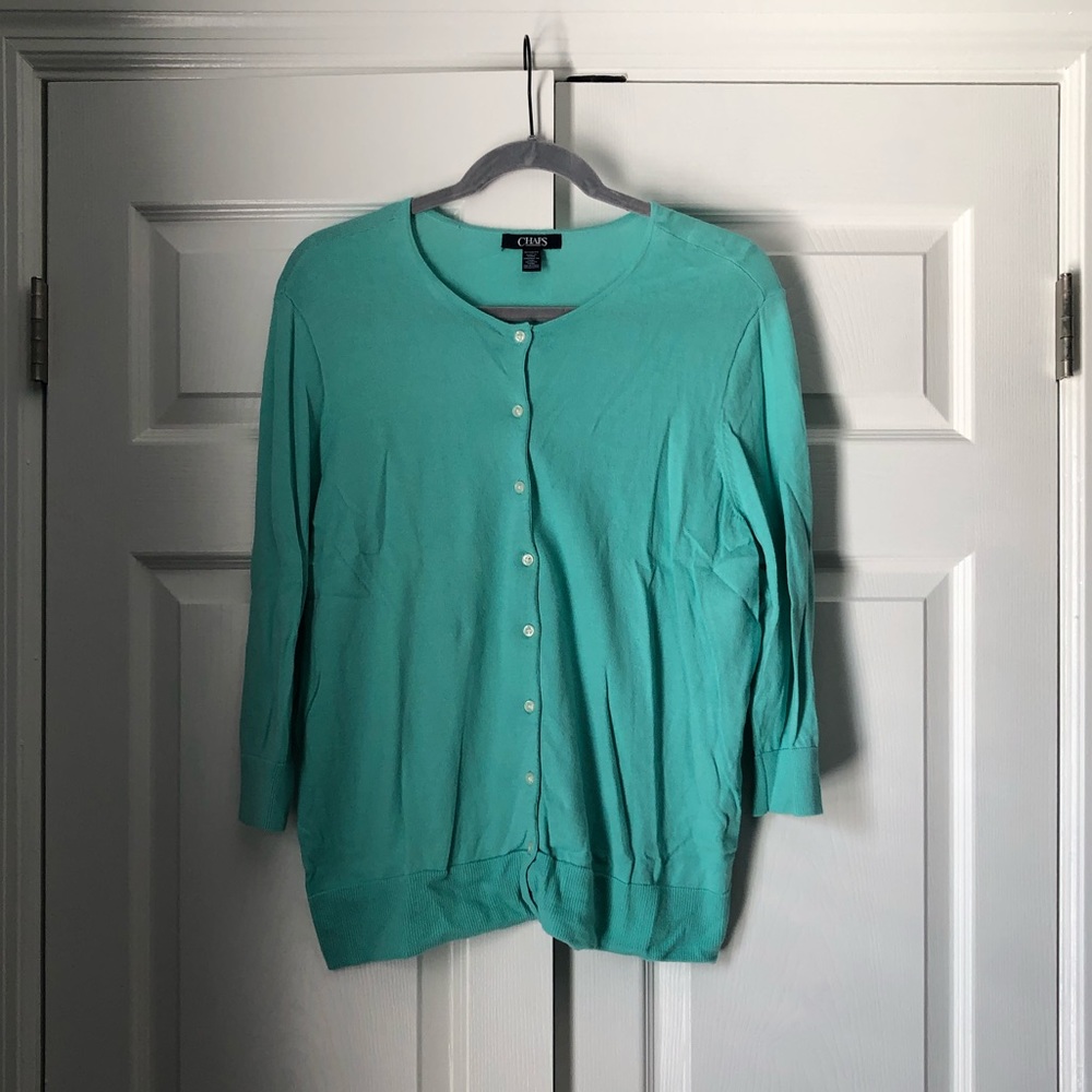 Chaps Teal Cardigan Sweater: 1X